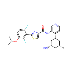 CC(C)Oc1ccc(F)c(-c2nc(C(=O)Nc3cnccc3[C@@H]3C[C@H](C)C[C@H](N)C3)cs2)c1F ZINC000167194757