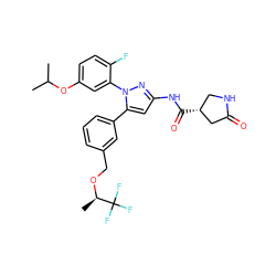 CC(C)Oc1ccc(F)c(-n2nc(NC(=O)[C@@H]3CNC(=O)C3)cc2-c2cccc(CO[C@H](C)C(F)(F)F)c2)c1 ZINC000169707372