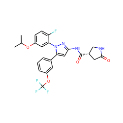 CC(C)Oc1ccc(F)c(-n2nc(NC(=O)[C@@H]3CNC(=O)C3)cc2-c2cccc(OC(F)(F)F)c2)c1 ZINC000169707420