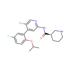 CC(C)Oc1ccc(F)cc1-c1cc(NC(=O)[C@@H]2CCCNC2)ncc1Cl ZINC000116180385