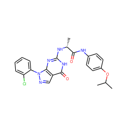 CC(C)Oc1ccc(NC(=O)[C@@H](C)Nc2nc3c(cnn3-c3ccccc3Cl)c(=O)[nH]2)cc1 ZINC000095572180