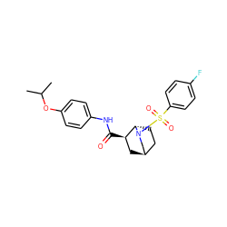 CC(C)Oc1ccc(NC(=O)[C@@H]2C[C@@H]3CC[C@@H]2N(S(=O)(=O)c2ccc(F)cc2)C3)cc1 ZINC000101283357