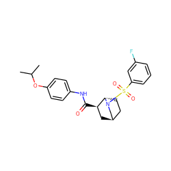 CC(C)Oc1ccc(NC(=O)[C@@H]2C[C@@H]3CC[C@@H]2N(S(=O)(=O)c2cccc(F)c2)C3)cc1 ZINC000101283360