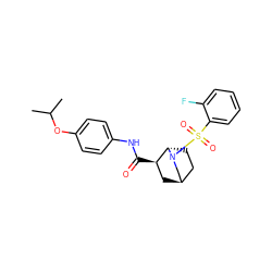 CC(C)Oc1ccc(NC(=O)[C@@H]2C[C@@H]3CC[C@@H]2N(S(=O)(=O)c2ccccc2F)C3)cc1 ZINC000101283363