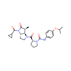 CC(C)Oc1ccc(NC(=O)N2CCC[C@H]2C(=O)N2CC[C@H]3[C@H]2[C@H](C)C(=O)N3C(=O)C2CC2)cc1 ZINC000013527865