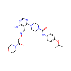 CC(C)Oc1ccc(NC(=O)N2CCN(c3ncnc(N)c3/C=N/OCC(=O)N3CCOCC3)CC2)cc1 ZINC000028824255
