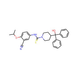 CC(C)Oc1ccc(NC(=S)N2CCC(C(O)(c3ccccc3)c3ccccc3)CC2)cc1C#N ZINC000084668713