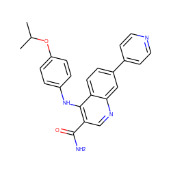 CC(C)Oc1ccc(Nc2c(C(N)=O)cnc3cc(-c4ccncc4)ccc23)cc1 ZINC000028959778