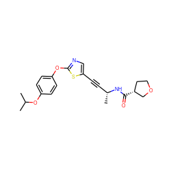 CC(C)Oc1ccc(Oc2ncc(C#C[C@@H](C)NC(=O)[C@@H]3CCOC3)s2)cc1 ZINC000028953118