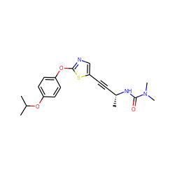 CC(C)Oc1ccc(Oc2ncc(C#C[C@@H](C)NC(=O)N(C)C)s2)cc1 ZINC000028953075