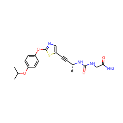 CC(C)Oc1ccc(Oc2ncc(C#C[C@@H](C)NC(=O)NCC(N)=O)s2)cc1 ZINC000028953102