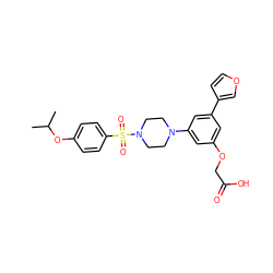 CC(C)Oc1ccc(S(=O)(=O)N2CCN(c3cc(OCC(=O)O)cc(-c4ccoc4)c3)CC2)cc1 ZINC001772571268