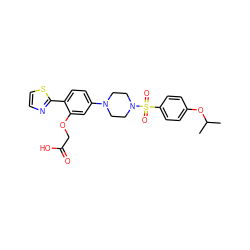 CC(C)Oc1ccc(S(=O)(=O)N2CCN(c3ccc(-c4nccs4)c(OCC(=O)O)c3)CC2)cc1 ZINC001772587518