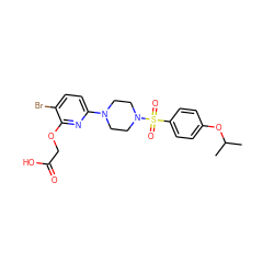 CC(C)Oc1ccc(S(=O)(=O)N2CCN(c3ccc(Br)c(OCC(=O)O)n3)CC2)cc1 ZINC001772581650