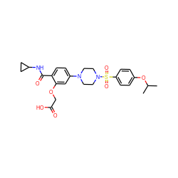 CC(C)Oc1ccc(S(=O)(=O)N2CCN(c3ccc(C(=O)NC4CC4)c(OCC(=O)O)c3)CC2)cc1 ZINC001772640297