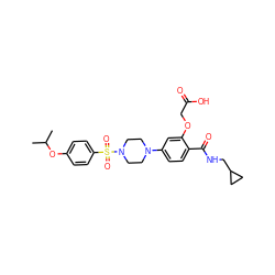 CC(C)Oc1ccc(S(=O)(=O)N2CCN(c3ccc(C(=O)NCC4CC4)c(OCC(=O)O)c3)CC2)cc1 ZINC001772624637