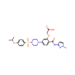 CC(C)Oc1ccc(S(=O)(=O)N2CCN(c3ccc(C(=O)Nc4ccn(C)n4)c(OCC(=O)O)c3)CC2)cc1 ZINC001772625892