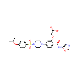 CC(C)Oc1ccc(S(=O)(=O)N2CCN(c3ccc(C(=O)Nc4cnco4)c(OCC(=O)O)c3)CC2)cc1 ZINC001772604614