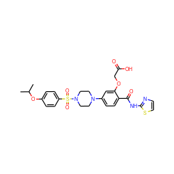 CC(C)Oc1ccc(S(=O)(=O)N2CCN(c3ccc(C(=O)Nc4nccs4)c(OCC(=O)O)c3)CC2)cc1 ZINC001772599129