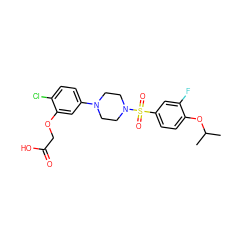 CC(C)Oc1ccc(S(=O)(=O)N2CCN(c3ccc(Cl)c(OCC(=O)O)c3)CC2)cc1F ZINC000115250183