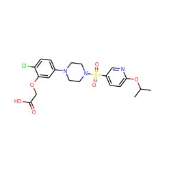 CC(C)Oc1ccc(S(=O)(=O)N2CCN(c3ccc(Cl)c(OCC(=O)O)c3)CC2)cn1 ZINC001772581612