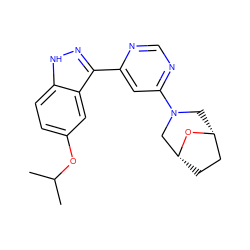 CC(C)Oc1ccc2[nH]nc(-c3cc(N4C[C@@H]5CC[C@H](C4)O5)ncn3)c2c1 ZINC000221130998