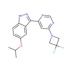 CC(C)Oc1ccc2[nH]nc(-c3cc(N4CC(F)(F)C4)ncn3)c2c1 ZINC000225556446