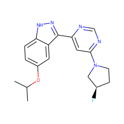 CC(C)Oc1ccc2[nH]nc(-c3cc(N4CC[C@@H](F)C4)ncn3)c2c1 ZINC000225572797