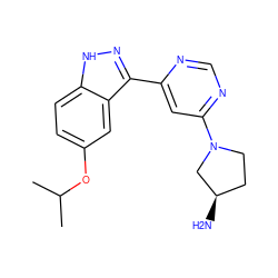 CC(C)Oc1ccc2[nH]nc(-c3cc(N4CC[C@@H](N)C4)ncn3)c2c1 ZINC000221292909