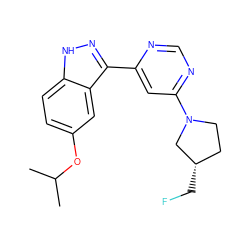 CC(C)Oc1ccc2[nH]nc(-c3cc(N4CC[C@H](CF)C4)ncn3)c2c1 ZINC000225637264