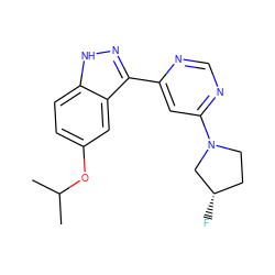 CC(C)Oc1ccc2[nH]nc(-c3cc(N4CC[C@H](F)C4)ncn3)c2c1 ZINC000225573403