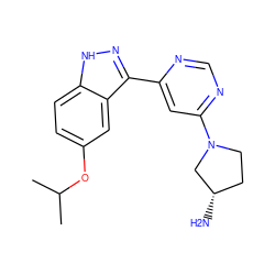 CC(C)Oc1ccc2[nH]nc(-c3cc(N4CC[C@H](N)C4)ncn3)c2c1 ZINC000221292972