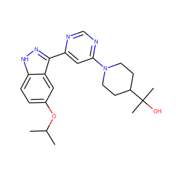 CC(C)Oc1ccc2[nH]nc(-c3cc(N4CCC(C(C)(C)O)CC4)ncn3)c2c1 ZINC000225566706