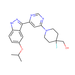 CC(C)Oc1ccc2[nH]nc(-c3cc(N4CCC(F)(CO)CC4)ncn3)c2c1 ZINC000225556844