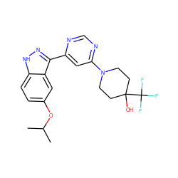 CC(C)Oc1ccc2[nH]nc(-c3cc(N4CCC(O)(C(F)(F)F)CC4)ncn3)c2c1 ZINC000225564410