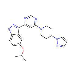 CC(C)Oc1ccc2[nH]nc(-c3cc(N4CCC(n5cccn5)CC4)ncn3)c2c1 ZINC000225556661