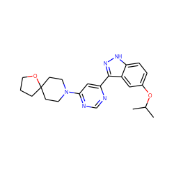 CC(C)Oc1ccc2[nH]nc(-c3cc(N4CCC5(CCCO5)CC4)ncn3)c2c1 ZINC000221317598