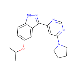 CC(C)Oc1ccc2[nH]nc(-c3cc(N4CCCC4)ncn3)c2c1 ZINC000225565207