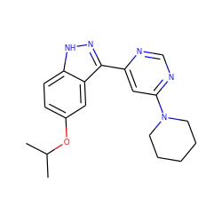 CC(C)Oc1ccc2[nH]nc(-c3cc(N4CCCCC4)ncn3)c2c1 ZINC000225640005