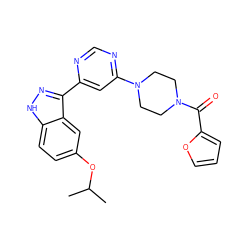 CC(C)Oc1ccc2[nH]nc(-c3cc(N4CCN(C(=O)c5ccco5)CC4)ncn3)c2c1 ZINC000225534942