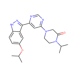 CC(C)Oc1ccc2[nH]nc(-c3cc(N4CCN(C(C)C)C(=O)C4)ncn3)c2c1 ZINC000221236775