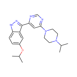 CC(C)Oc1ccc2[nH]nc(-c3cc(N4CCN(C(C)C)CC4)ncn3)c2c1 ZINC000221182204