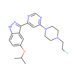 CC(C)Oc1ccc2[nH]nc(-c3cc(N4CCN(CCF)CC4)ncn3)c2c1 ZINC000221182130