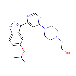 CC(C)Oc1ccc2[nH]nc(-c3cc(N4CCN(CCO)CC4)ncn3)c2c1 ZINC000225572272