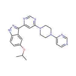 CC(C)Oc1ccc2[nH]nc(-c3cc(N4CCN(c5ccncn5)CC4)ncn3)c2c1 ZINC000225572709