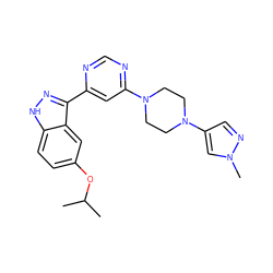 CC(C)Oc1ccc2[nH]nc(-c3cc(N4CCN(c5cnn(C)c5)CC4)ncn3)c2c1 ZINC000225556701