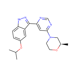 CC(C)Oc1ccc2[nH]nc(-c3cc(N4CCO[C@H](C)C4)ncn3)c2c1 ZINC000221130419