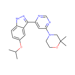 CC(C)Oc1ccc2[nH]nc(-c3cc(N4CCOC(C)(C)C4)ncn3)c2c1 ZINC000225560787