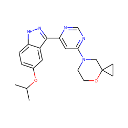 CC(C)Oc1ccc2[nH]nc(-c3cc(N4CCOC5(CC5)C4)ncn3)c2c1 ZINC000221157435