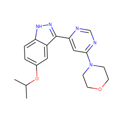 CC(C)Oc1ccc2[nH]nc(-c3cc(N4CCOCC4)ncn3)c2c1 ZINC000221130768